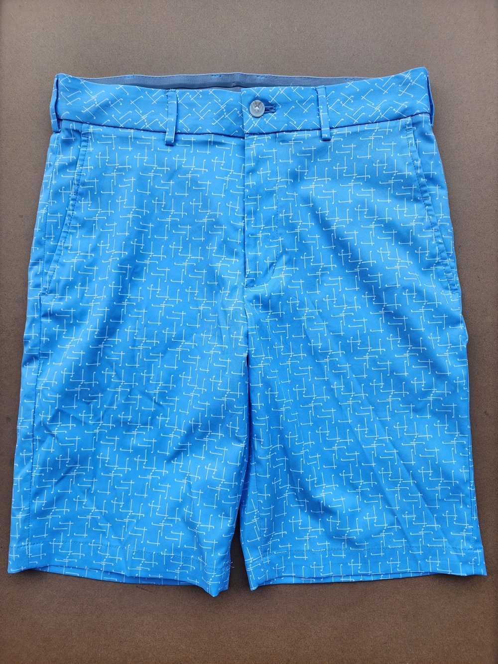 Walter Hagen Perfect 11 Golf Shorts Blue Geometric Club Print Mens 30